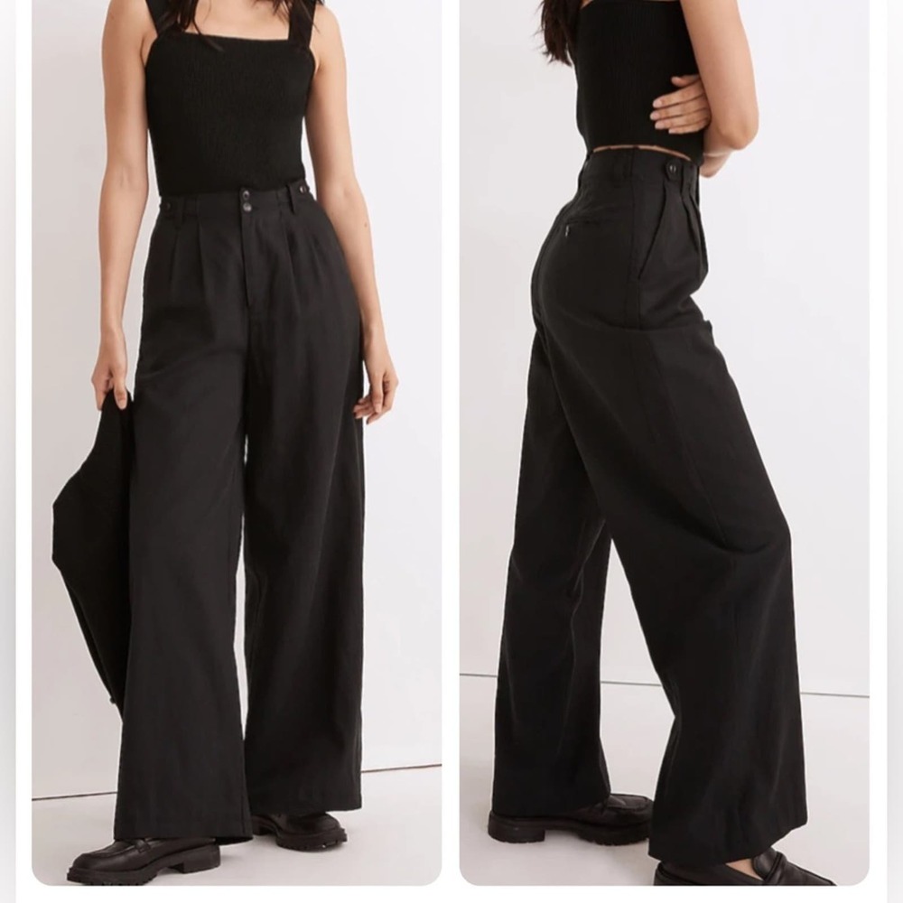 Madewell The Harlow Wide Leg Linen Blend Pants 4 Black NWT